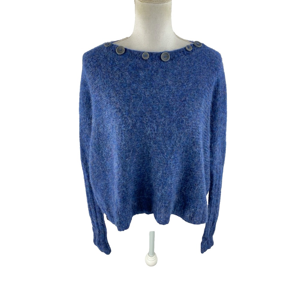 A Knit Story One Size Oversized Mohair or Alpaca‎ Pullover Sweater Blue Button